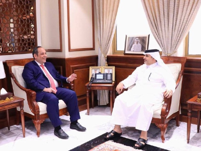 The Secretary General of the Bureau International des Expositions (BIE), Dimitri S. Kerkentzes (left) and HE Minister of Municipality Dr. Abdullah bin Abdulaziz bin Turki Al Subaie,(right)